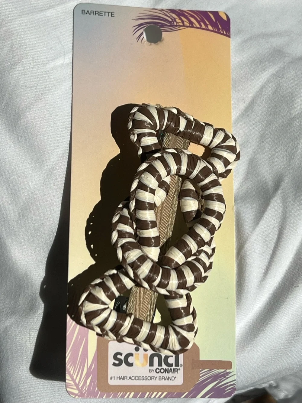 scunci Brown and Cream Woven Knot Hair Clip NWT